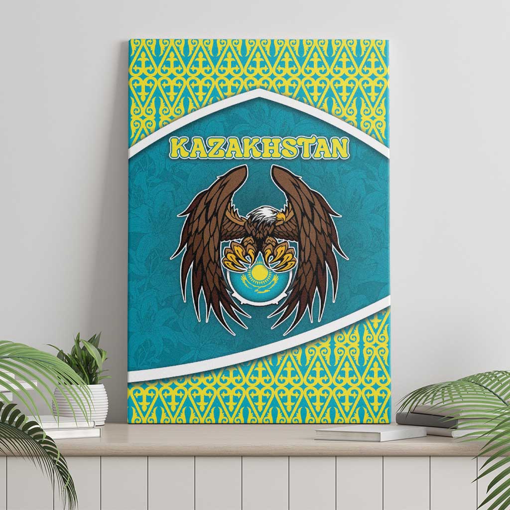 Kazakhstan Canvas Wall Art The Eagle With Kazakh Patterns - Wonder Print Shop