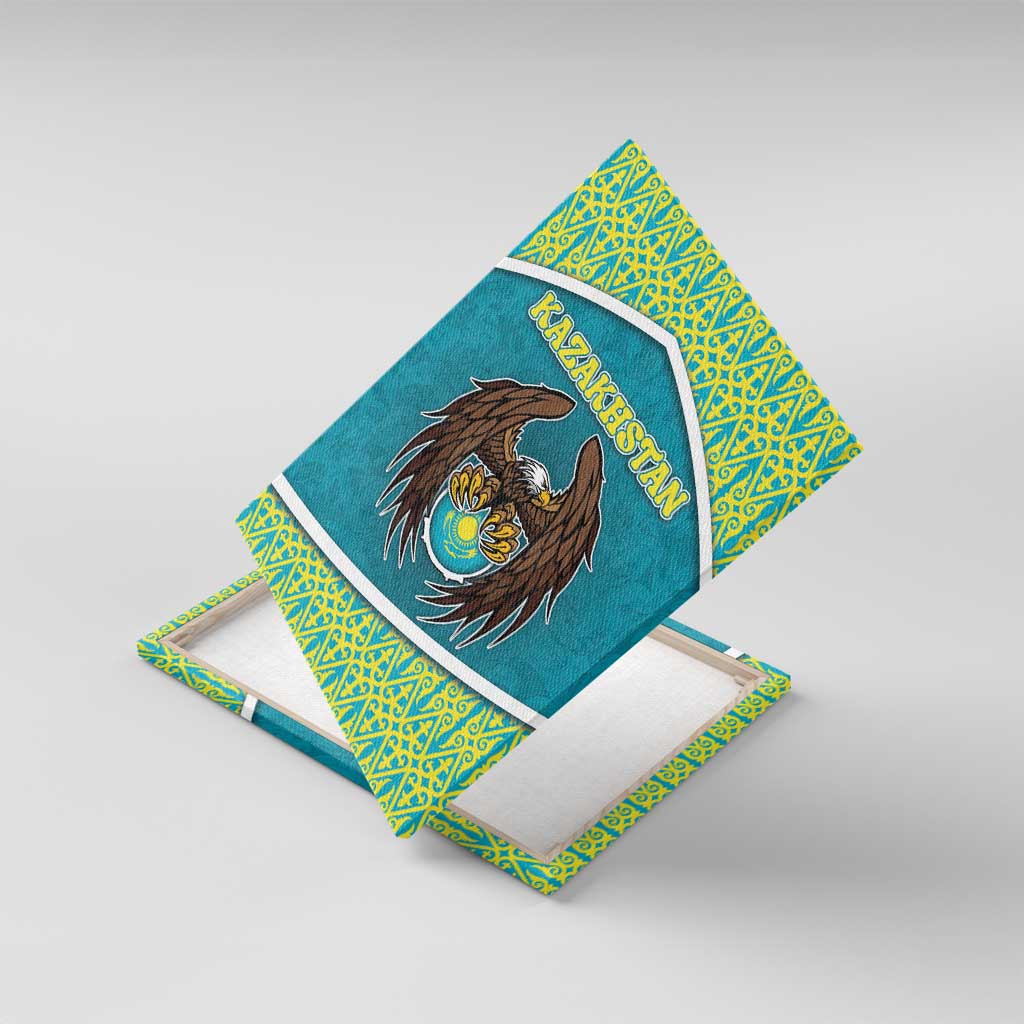 Kazakhstan Canvas Wall Art The Eagle With Kazakh Patterns - Wonder Print Shop