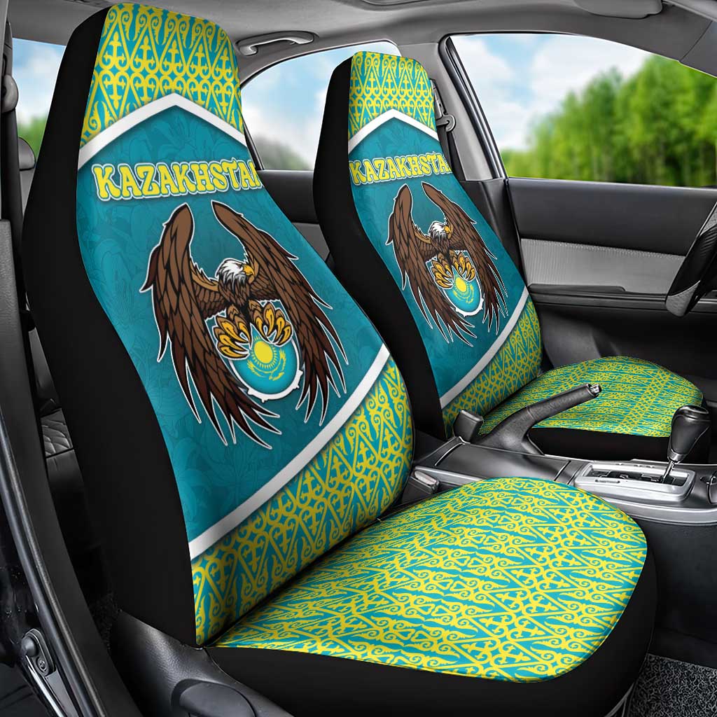 Kazakhstan Car Seat Cover The Eagle With Kazakh Patterns - Wonder Print Shop