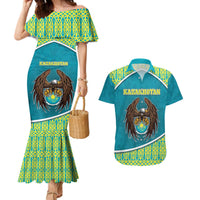 Personalized Kazakhstan Couples Matching Mermaid Dress and Hawaiian Shirt The Eagle With Kazakh Patterns - Wonder Print Shop