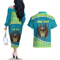Personalized Kazakhstan Couples Matching Off The Shoulder Long Sleeve Dress and Hawaiian Shirt The Eagle With Kazakh Patterns - Wonder Print Shop