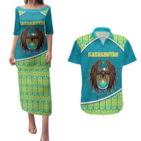 Personalized Kazakhstan Couples Matching Puletasi and Hawaiian Shirt The Eagle With Kazakh Patterns - Wonder Print Shop