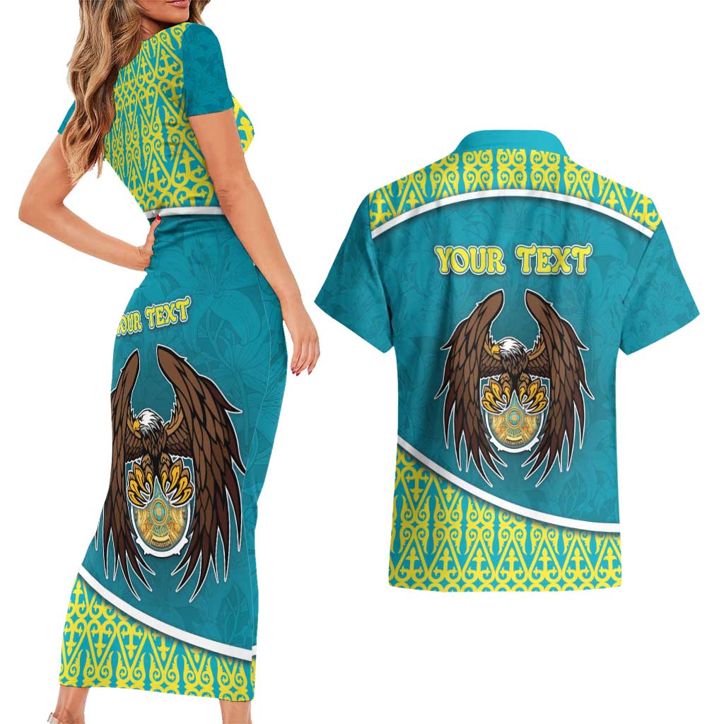 Personalized Kazakhstan Couples Matching Short Sleeve Bodycon Dress and Hawaiian Shirt The Eagle With Kazakh Patterns - Wonder Print Shop