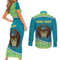 Personalized Kazakhstan Couples Matching Short Sleeve Bodycon Dress and Long Sleeve Button Shirt The Eagle With Kazakh Patterns - Wonder Print Shop