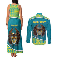 Personalized Kazakhstan Couples Matching Tank Maxi Dress and Long Sleeve Button Shirt The Eagle With Kazakh Patterns - Wonder Print Shop