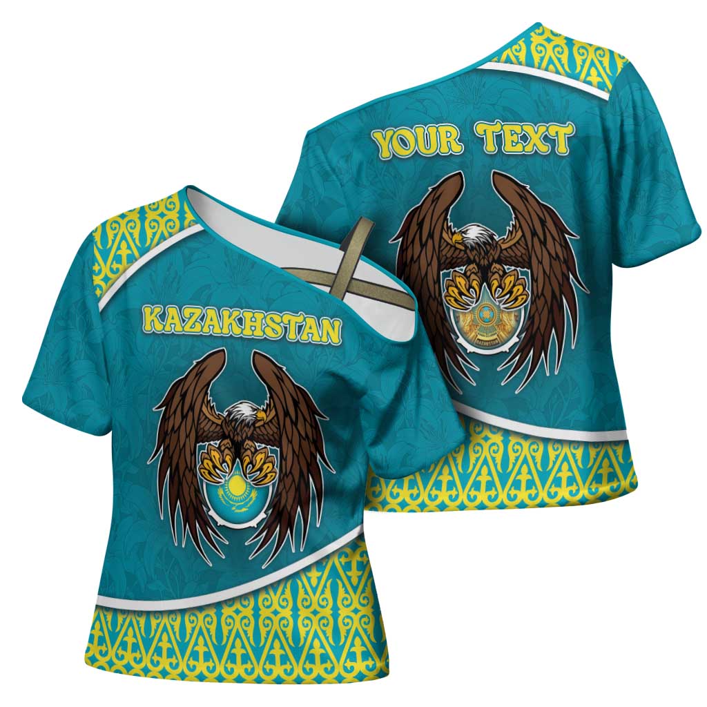 Personalized Kazakhstan Cross Shoulder Shirt The Eagle With Kazakh Patterns - Wonder Print Shop