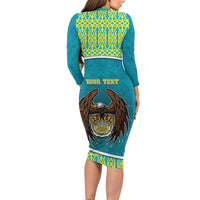 Personalized Kazakhstan Family Matching Long Sleeve Bodycon Dress and Hawaiian Shirt The Eagle With Kazakh Patterns - Wonder Print Shop