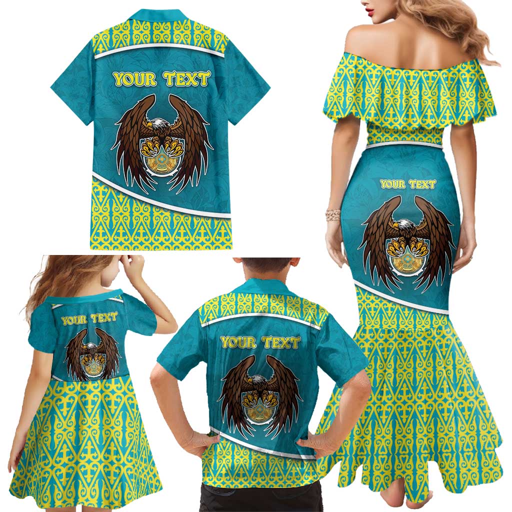 Personalized Kazakhstan Family Matching Mermaid Dress and Hawaiian Shirt The Eagle With Kazakh Patterns - Wonder Print Shop