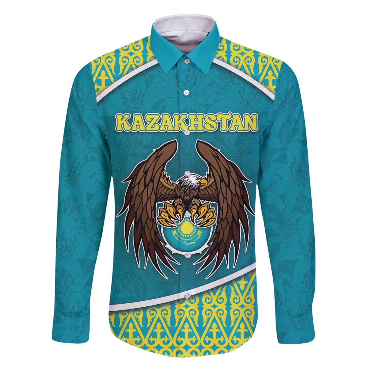 Personalized Kazakhstan Family Matching Off The Shoulder Long Sleeve Dress and Hawaiian Shirt The Eagle With Kazakh Patterns - Wonder Print Shop