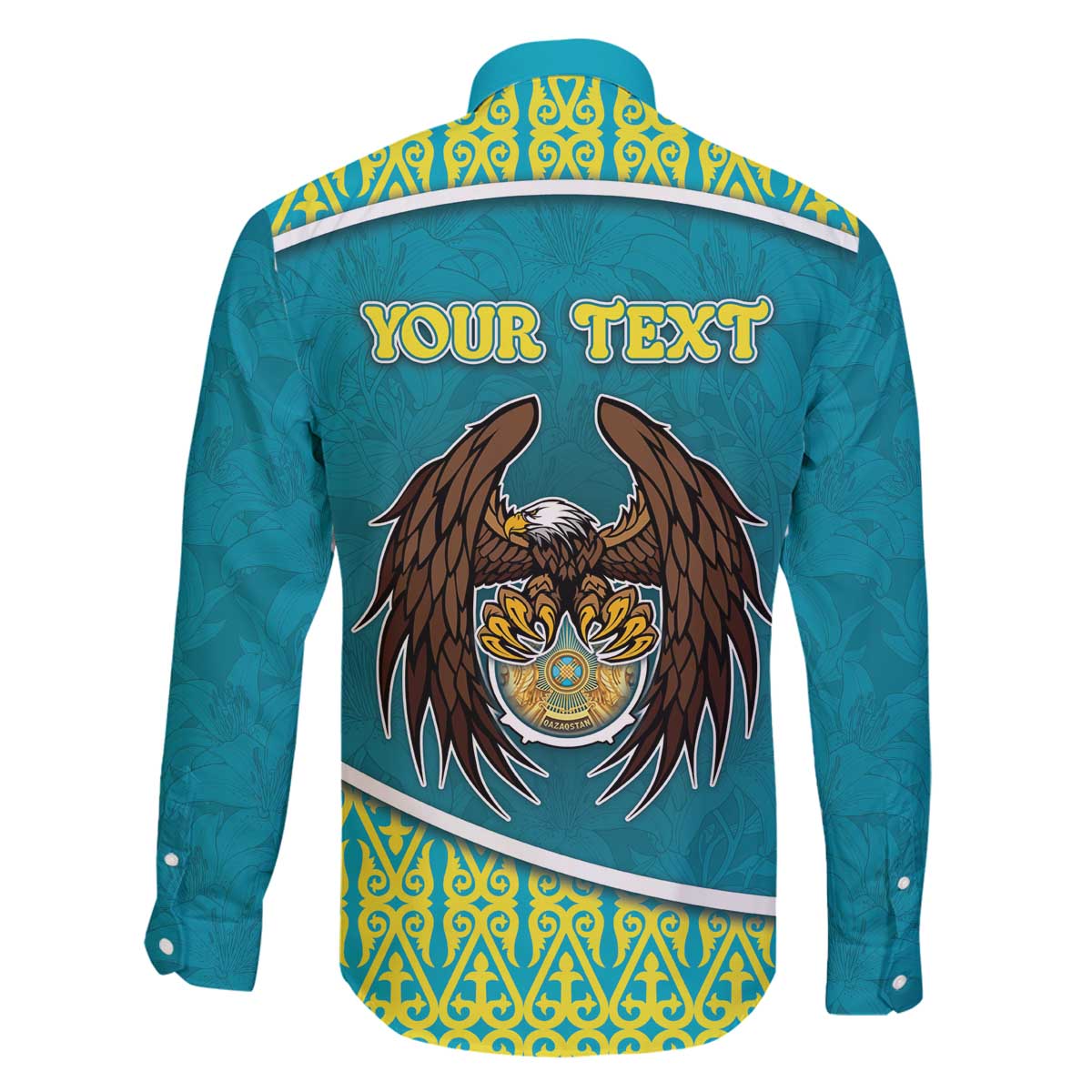 Personalized Kazakhstan Family Matching Off The Shoulder Long Sleeve Dress and Hawaiian Shirt The Eagle With Kazakh Patterns - Wonder Print Shop