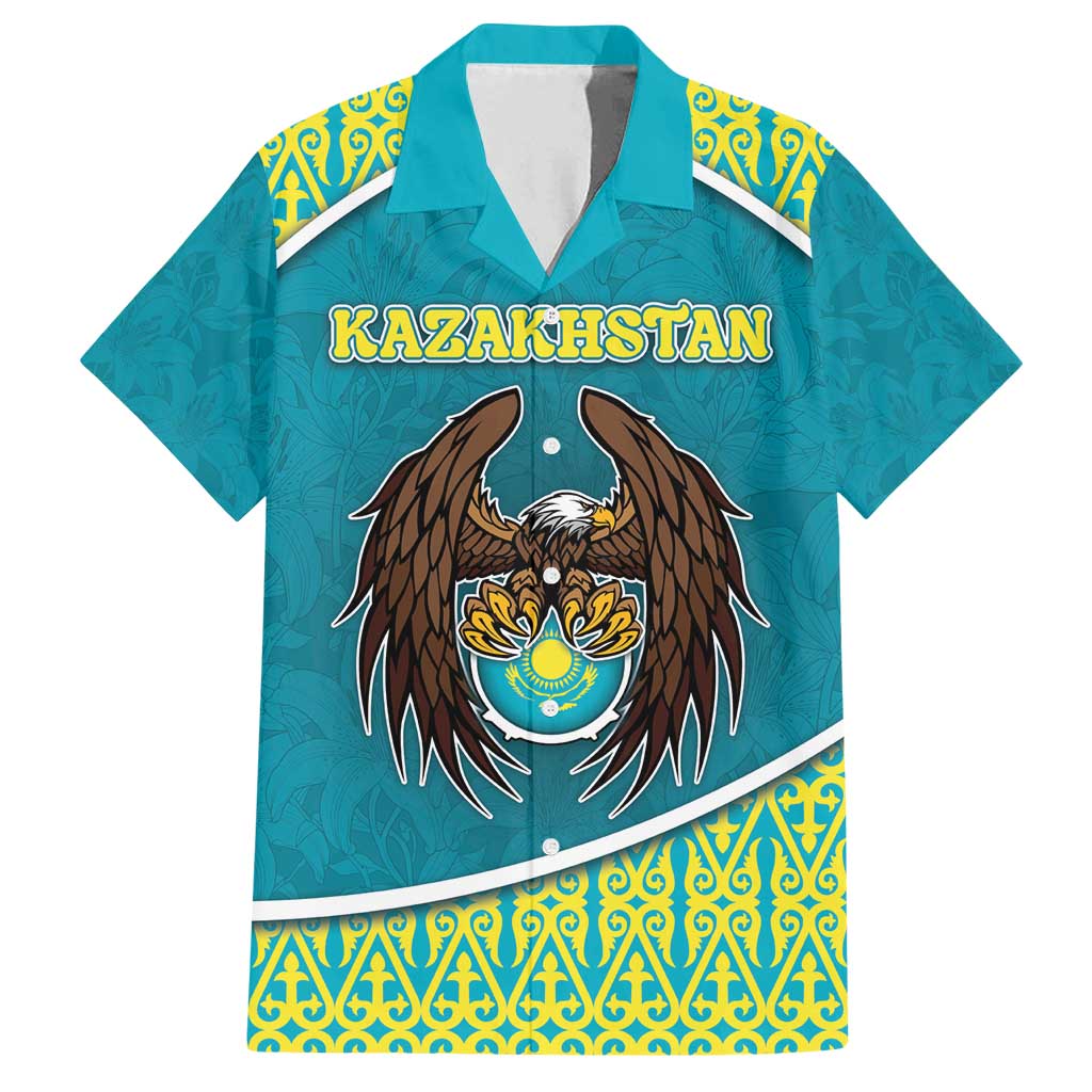 Personalized Kazakhstan Family Matching Off Shoulder Maxi Dress and Hawaiian Shirt The Eagle With Kazakh Patterns - Wonder Print Shop