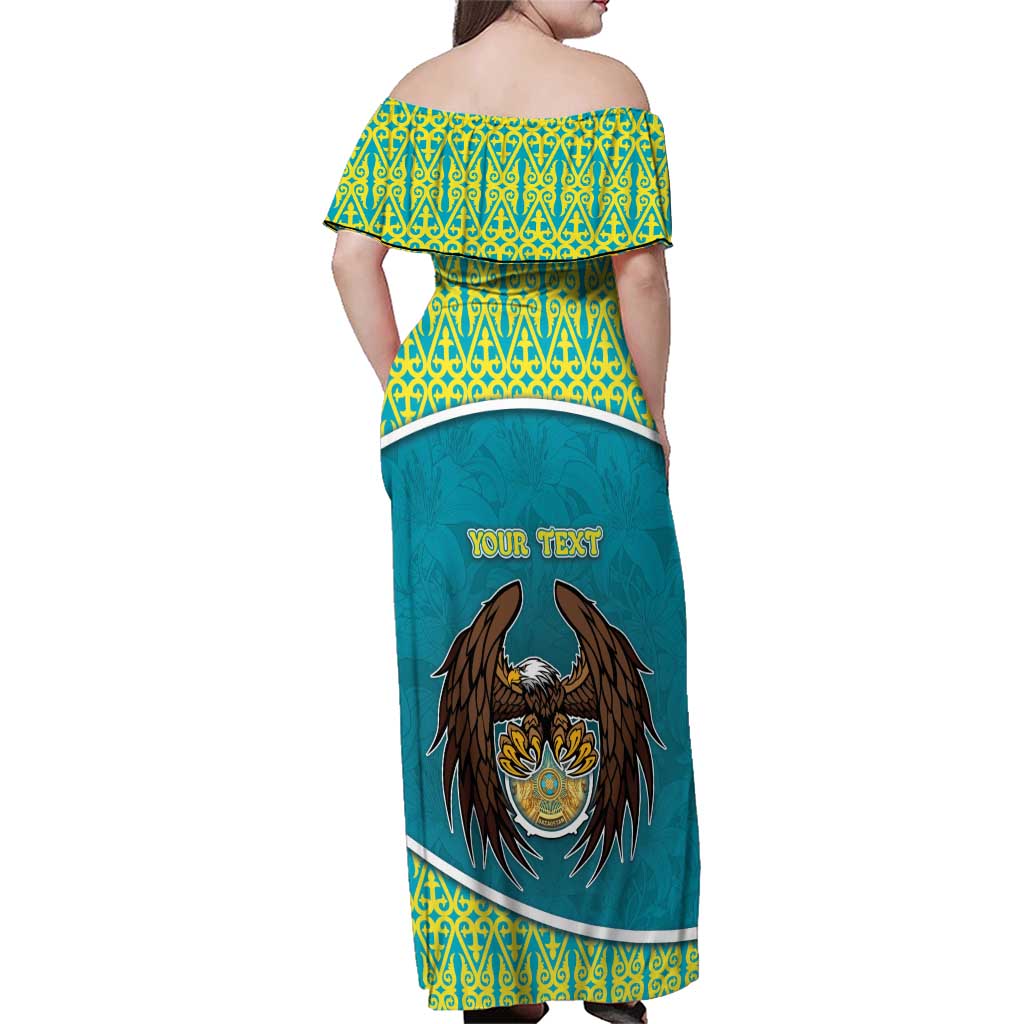 Personalized Kazakhstan Family Matching Off Shoulder Maxi Dress and Hawaiian Shirt The Eagle With Kazakh Patterns - Wonder Print Shop