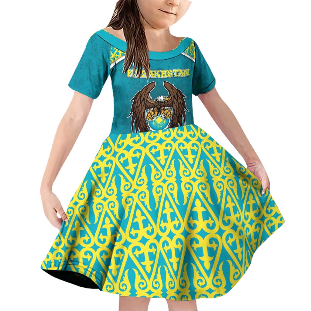 Personalized Kazakhstan Family Matching Off Shoulder Short Dress and Hawaiian Shirt The Eagle With Kazakh Patterns - Wonder Print Shop