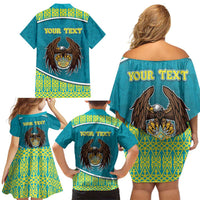 Personalized Kazakhstan Family Matching Off Shoulder Short Dress and Hawaiian Shirt The Eagle With Kazakh Patterns - Wonder Print Shop