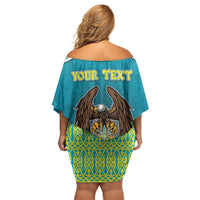 Personalized Kazakhstan Family Matching Off Shoulder Short Dress and Hawaiian Shirt The Eagle With Kazakh Patterns - Wonder Print Shop