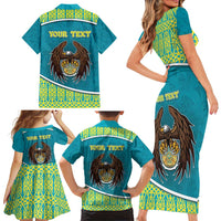 Personalized Kazakhstan Family Matching Short Sleeve Bodycon Dress and Hawaiian Shirt The Eagle With Kazakh Patterns - Wonder Print Shop