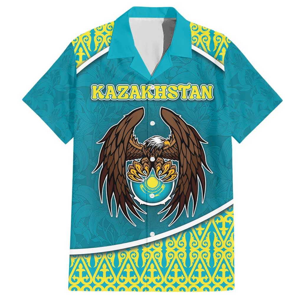 Personalized Kazakhstan Family Matching Short Sleeve Bodycon Dress and Hawaiian Shirt The Eagle With Kazakh Patterns - Wonder Print Shop
