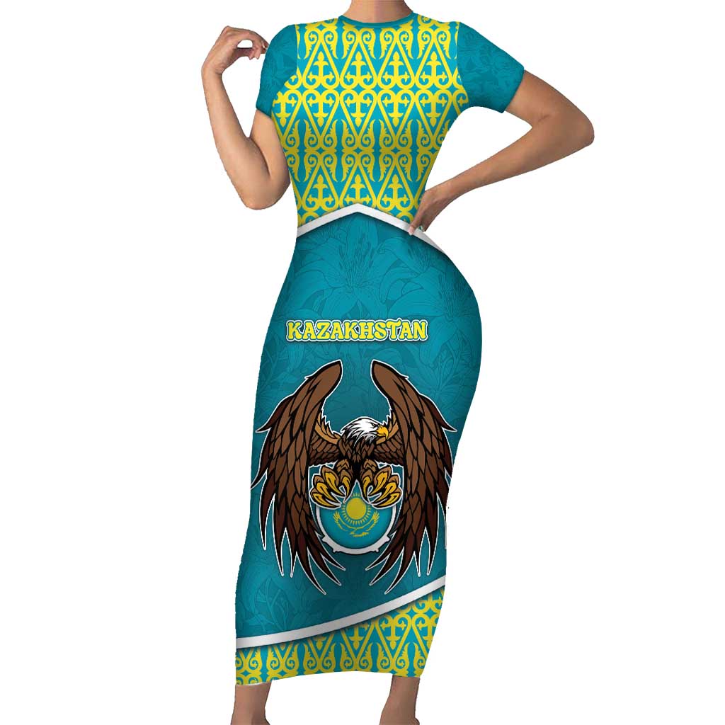 Personalized Kazakhstan Family Matching Short Sleeve Bodycon Dress and Hawaiian Shirt The Eagle With Kazakh Patterns - Wonder Print Shop