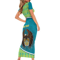 Personalized Kazakhstan Family Matching Short Sleeve Bodycon Dress and Hawaiian Shirt The Eagle With Kazakh Patterns - Wonder Print Shop