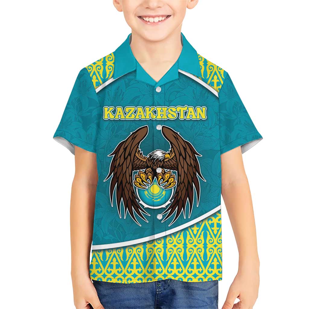 Personalized Kazakhstan Family Matching Short Sleeve Bodycon Dress and Hawaiian Shirt The Eagle With Kazakh Patterns - Wonder Print Shop