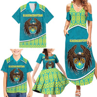 Personalized Kazakhstan Family Matching Summer Maxi Dress and Hawaiian Shirt The Eagle With Kazakh Patterns - Wonder Print Shop
