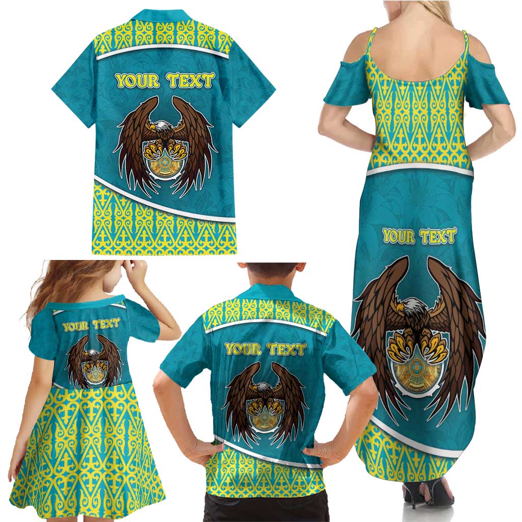 Personalized Kazakhstan Family Matching Summer Maxi Dress and Hawaiian Shirt The Eagle With Kazakh Patterns - Wonder Print Shop