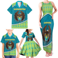 Personalized Kazakhstan Family Matching Tank Maxi Dress and Hawaiian Shirt The Eagle With Kazakh Patterns - Wonder Print Shop