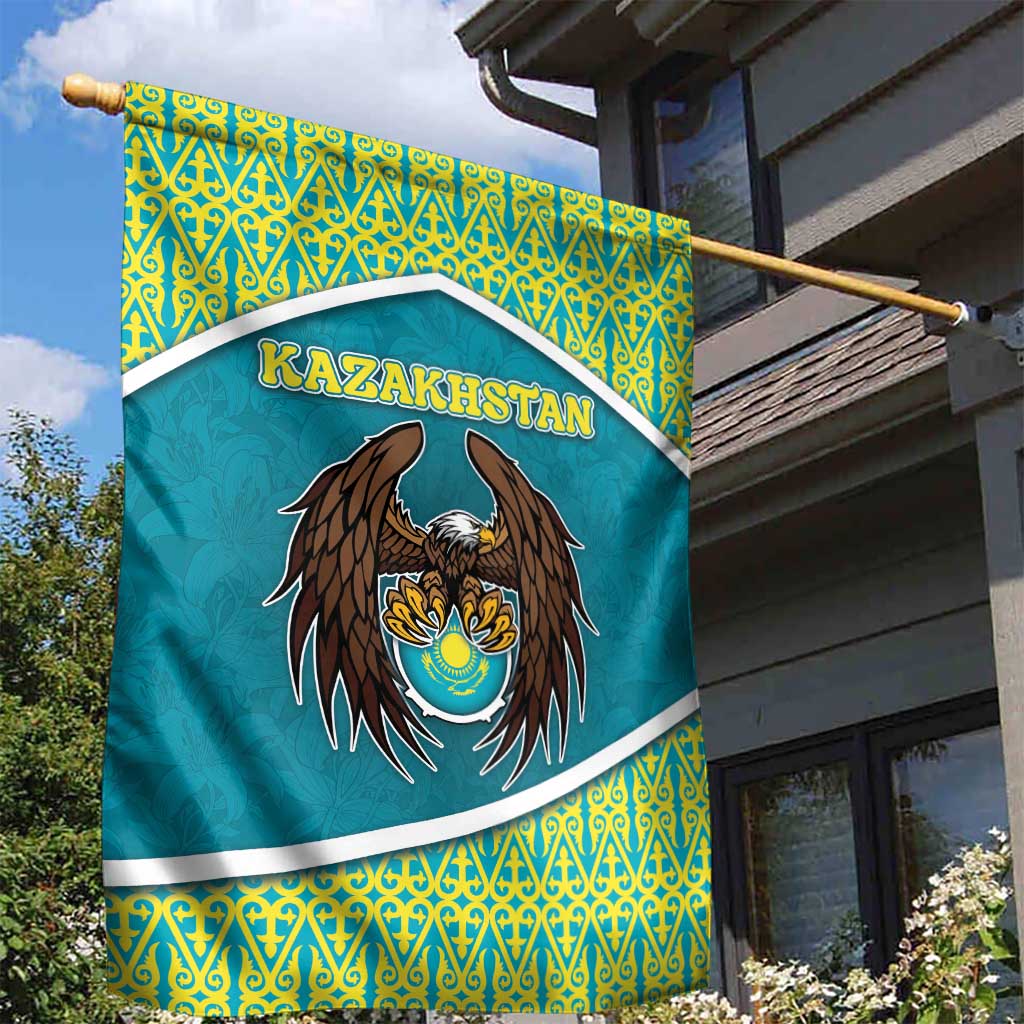 Kazakhstan Garden Flag The Eagle With Kazakh Patterns - Wonder Print Shop