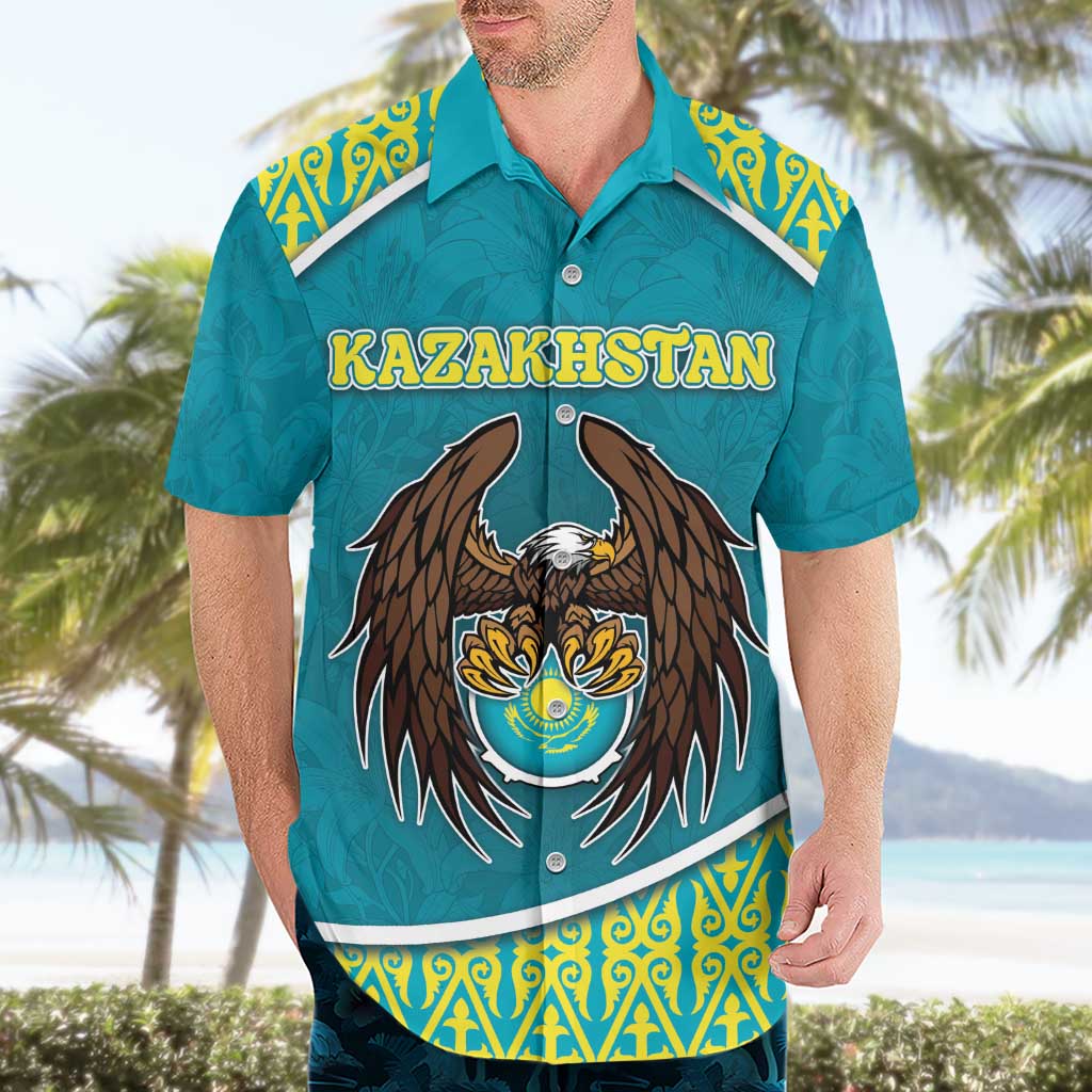Personalized Kazakhstan Hawaiian Shirt The Eagle With Kazakh Patterns - Wonder Print Shop