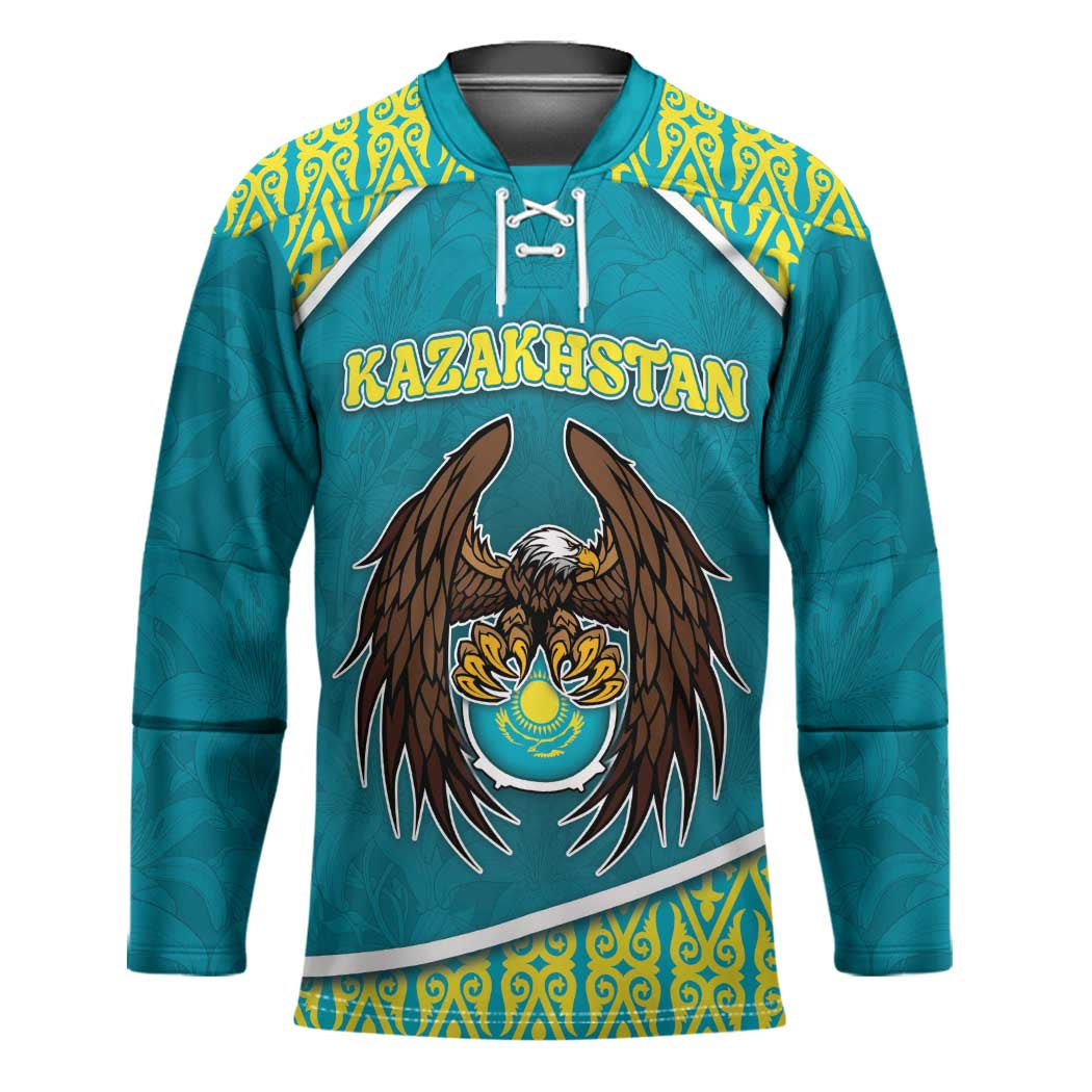 Personalized Kazakhstan Hockey Jersey The Eagle With Kazakh Patterns - Wonder Print Shop
