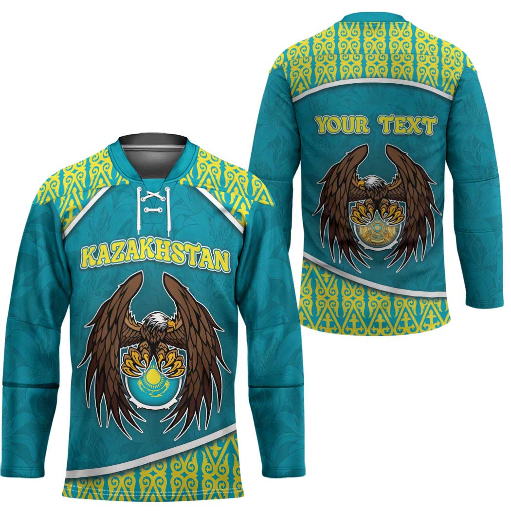 Personalized Kazakhstan Hockey Jersey The Eagle With Kazakh Patterns - Wonder Print Shop