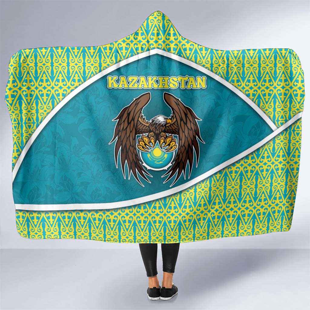 Kazakhstan Hooded Blanket The Eagle With Kazakh Patterns - Wonder Print Shop