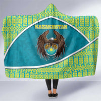 Kazakhstan Hooded Blanket The Eagle With Kazakh Patterns - Wonder Print Shop
