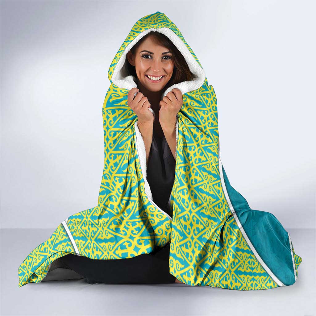 Kazakhstan Hooded Blanket The Eagle With Kazakh Patterns - Wonder Print Shop