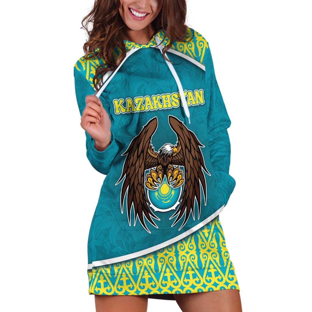 Personalized Kazakhstan Hoodie Dress The Eagle With Kazakh Patterns - Wonder Print Shop