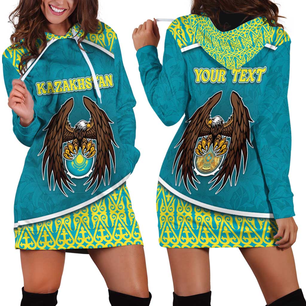 Personalized Kazakhstan Hoodie Dress The Eagle With Kazakh Patterns - Wonder Print Shop