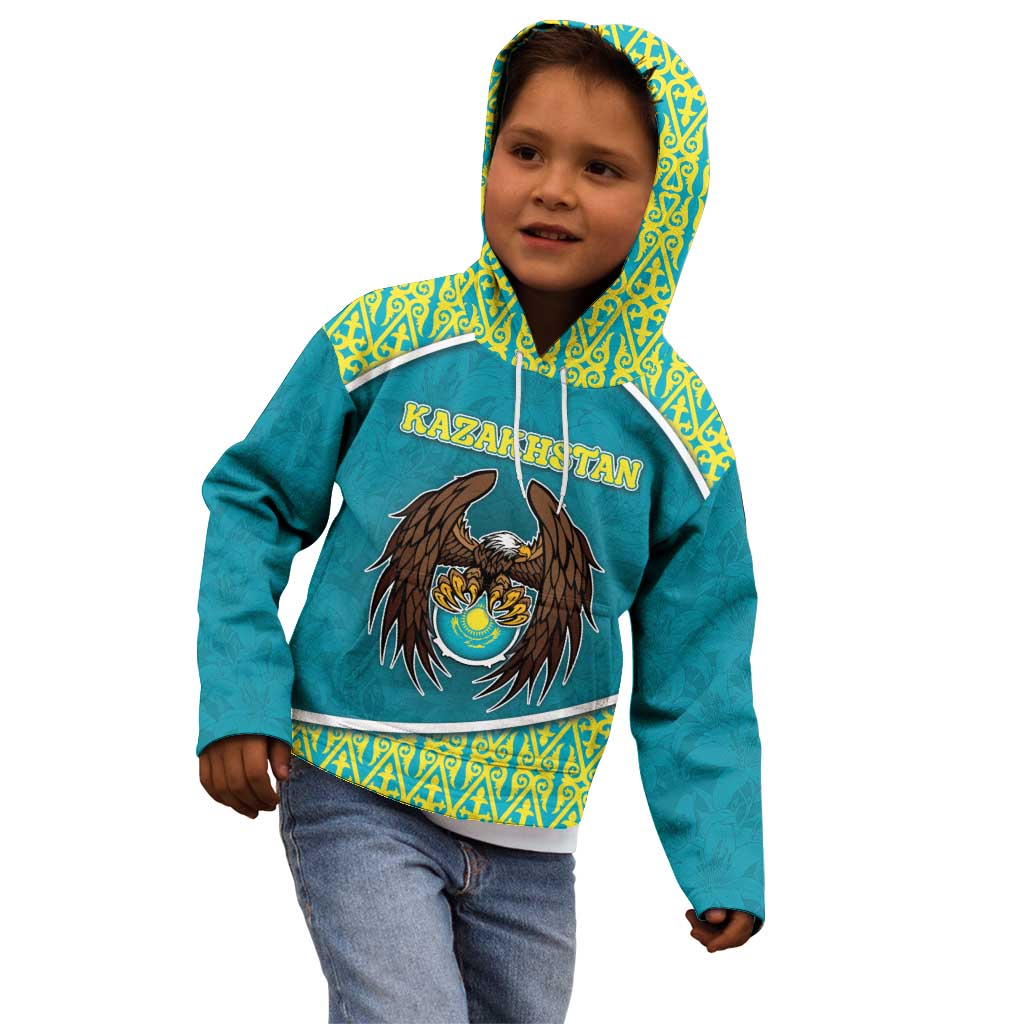 Personalized Kazakhstan Kid Hoodie The Eagle With Kazakh Patterns - Wonder Print Shop