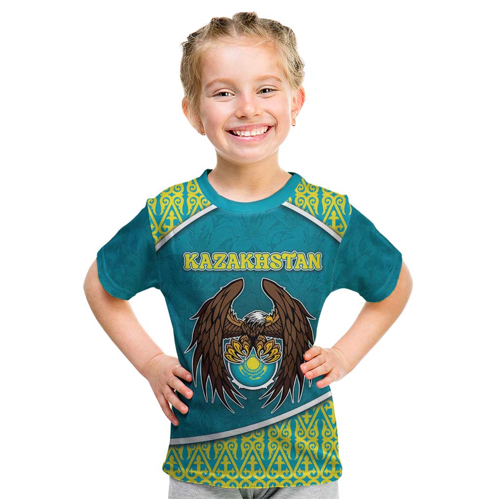 Personalized Kazakhstan Kid T Shirt The Eagle With Kazakh Patterns - Wonder Print Shop