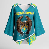 Personalized Kazakhstan Kimono Sleeve Blouse The Eagle With Kazakh Patterns - Wonder Print Shop