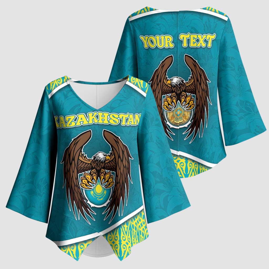 Personalized Kazakhstan Kimono Sleeve Blouse The Eagle With Kazakh Patterns - Wonder Print Shop