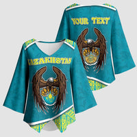 Personalized Kazakhstan Kimono Sleeve Blouse The Eagle With Kazakh Patterns - Wonder Print Shop
