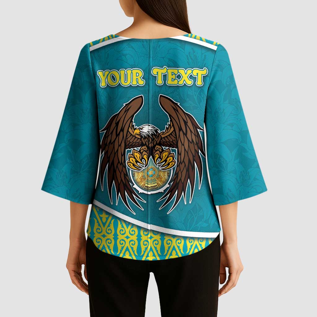 Personalized Kazakhstan Kimono Sleeve Blouse The Eagle With Kazakh Patterns - Wonder Print Shop
