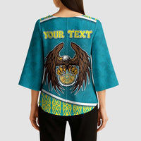 Personalized Kazakhstan Kimono Sleeve Blouse The Eagle With Kazakh Patterns - Wonder Print Shop