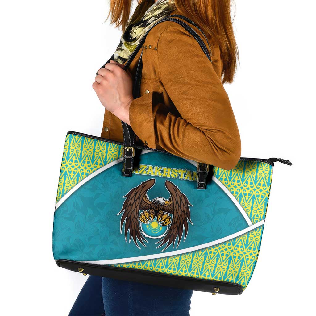 Kazakhstan Leather Tote Bag The Eagle With Kazakh Patterns - Wonder Print Shop