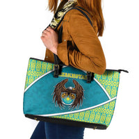 Kazakhstan Leather Tote Bag The Eagle With Kazakh Patterns - Wonder Print Shop