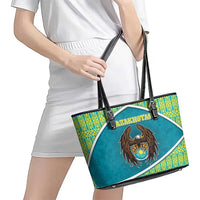 Kazakhstan Leather Tote Bag The Eagle With Kazakh Patterns - Wonder Print Shop