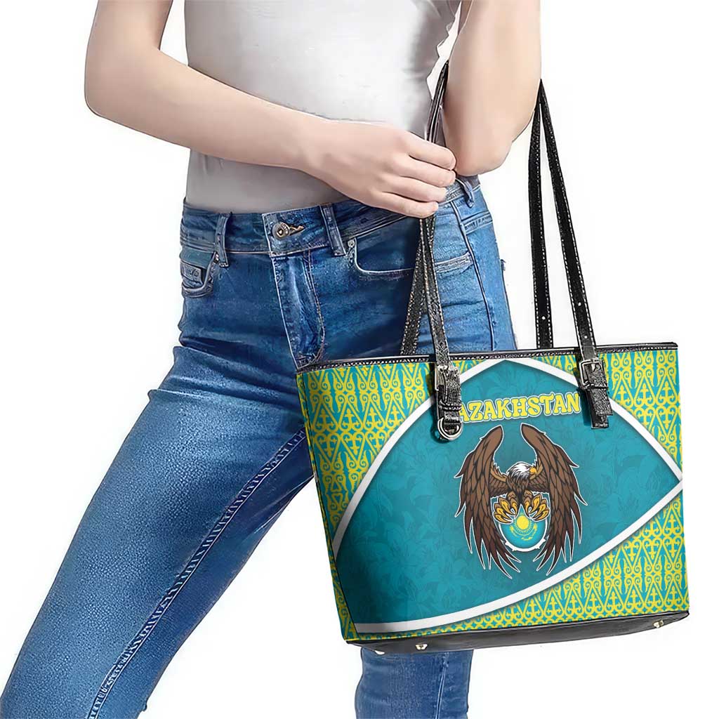 Kazakhstan Leather Tote Bag The Eagle With Kazakh Patterns - Wonder Print Shop