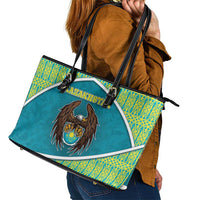 Kazakhstan Leather Tote Bag The Eagle With Kazakh Patterns - Wonder Print Shop