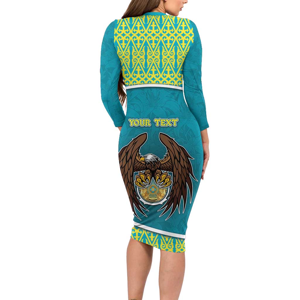 Personalized Kazakhstan Long Sleeve Bodycon Dress The Eagle With Kazakh Patterns - Wonder Print Shop