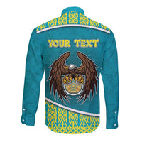 Personalized Kazakhstan Long Sleeve Button Shirt The Eagle With Kazakh Patterns - Wonder Print Shop